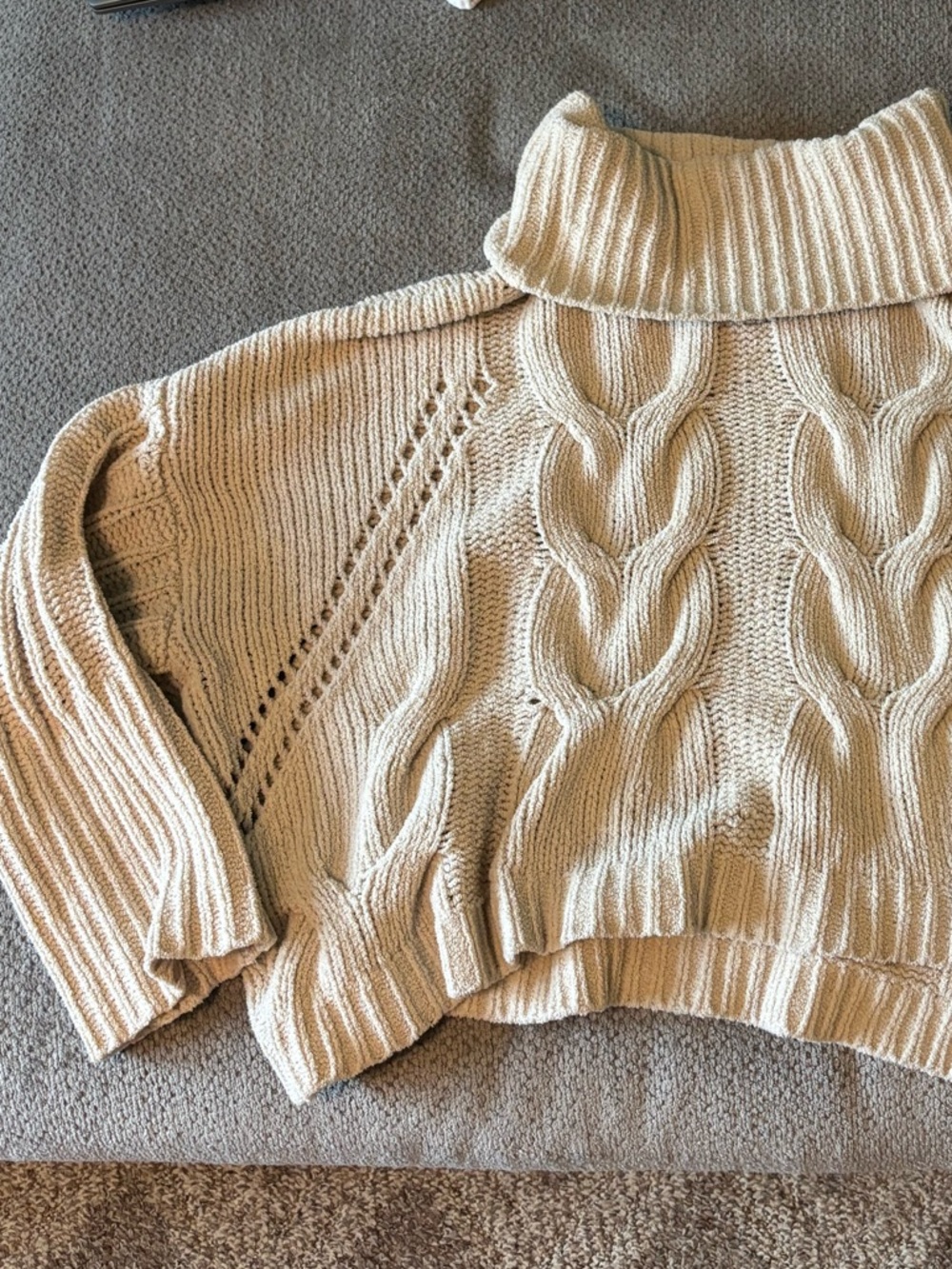 moon & madison cropped Cream Cable Knit Turtleneck Sweater